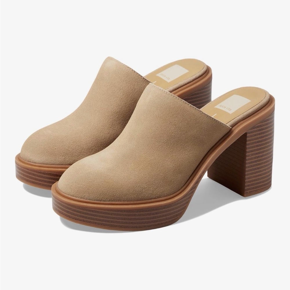 Dolce Vita Camel Suede Block Heel Mules
